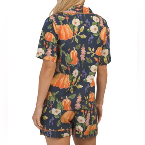 THEIR NIBS Fall Thanksgiving Pumpkin Patch Dreams Pajama Short Set Navy M NWT - Picture 2 of 12
